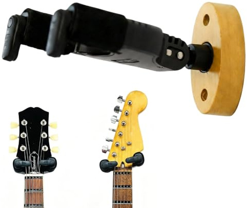 AUPHY Wooden Guitar Wall Mount with Auto-Lock & Auto-Rotate Yoke Mechanism for Acoustic Electric Classical Guitars, Bass etc,Professional Guitar Hanger for Various Headstock and Neck Widths