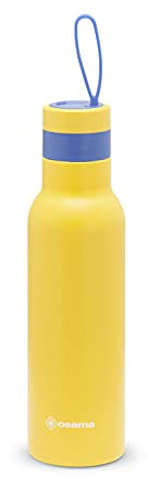 OSAMA - Borraccia Termica 500 ml Antibatterica in Acciaio Inox e Argento - Bottiglia Termica Valida come Borraccia Palestra e Lavoro, 24h Cold e 12h Hot, Ermetica e Antiscivolo, ‎8x8x24hcm, Giallo/Blu