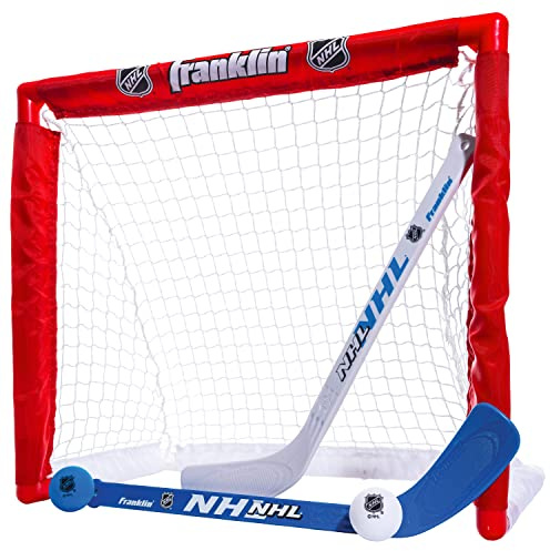 Franklin Sports NHL Kids Mini Hockey Set - Includes 1 Knee Hockey Goal - (2) Sticks + (2) Foam Balls - Indoor Toy Goal + Sticks Set for Kids