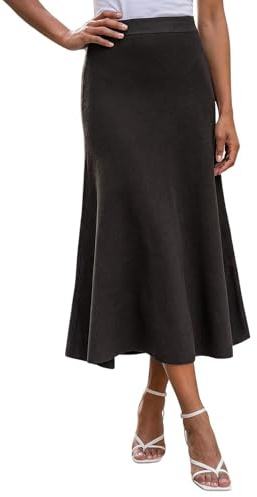 Roman Knitted Skirt for Women UK Ladies Midi Maxi Full Length Winter Autumn A-Line Swing Pull On Smart Casual Work Office Elasticated Waist Flattering Knit Knitwear - Black - Size 14