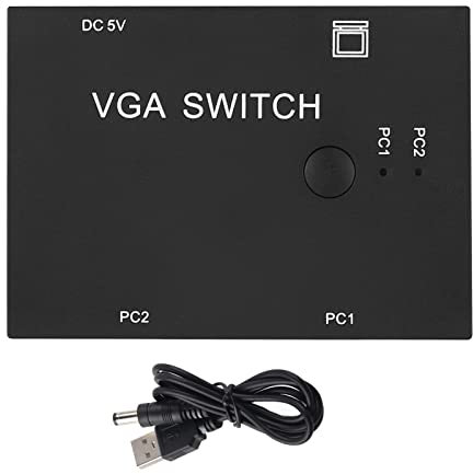 Tiiyee Conmutador Vga, Vga Divisor De Pc A Monitor Splitter Salidas Puertos Selector Switch 2 En 1 Salida Adaptador para Compartir Video Amplificador Computadora Laptop Escritorio Monitorr