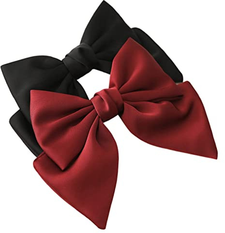 Ypkia 2 pcs Bow Black with Satin Red Large Hair Bows Clip French Barrette Hair Bow Clips for Women Girls
