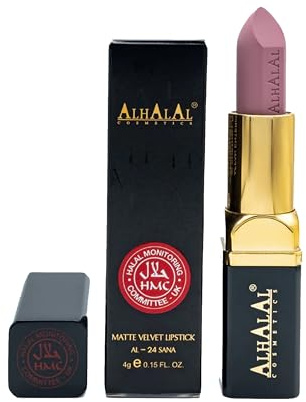 Al Halal matt Samt-Lippenstift Lang anhaltend bis zu 16 Stunden halt Vegan und frei von Tierversuchen (AL-24-SANA)