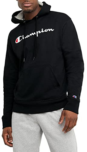 Champion Men's Pullover Graphic Fleece Hoodie, Standard Fit, Midweight Fleece, Classic Script Logo, Available in Regular and Big & Tall, Black, X-Large Tall