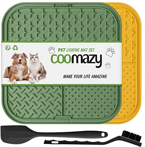 Coomazy Leckmatte Hund 2 Stück Schleckmatt e Hund mit Silikonspatel und Bürste Slow Feeder Hunde Leckmatte für Hund Baden, Fellpflege