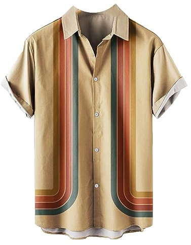 keephen Hommes rayés à Manches Courtes Chemises à Revers Chemises hawaïennes Casual Button Down Blouse Beach Holiday Shirt