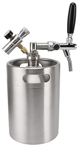 Mini Öl Keg Growler, 5L Bärbar Trycksatt Öl Dispenser Rostfritt Stål Hem Dispensersystem med 60PSI Tryckregulator Hem Keg Kit Utkast Till Öl Growler för Hem, Bar, Fest