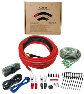 AgClover Kit d'installation d'amplificateur CCA de calibre 4, alimentation 1000 W, kit complet d'installation de fil d'amplificateur pour une qualité sonore maximale de voiture haute performance