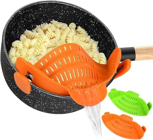 Lot de 2 passoires alimentaires, passoires en silicone, passoires à mailles fines, passoire à clipser, taille universelle, pliable, gadgets de cuisine pour spaghetti, nouilles, légumes