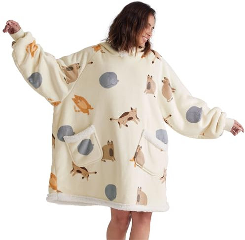 BEDSURE Hoodie Decke mit Ärmeln und Kapuze - Kuscheldecke mit Ärmeln Sherpa Kuschelpullover Damen als Geschenke für Frauen, Katze, 95x83cm