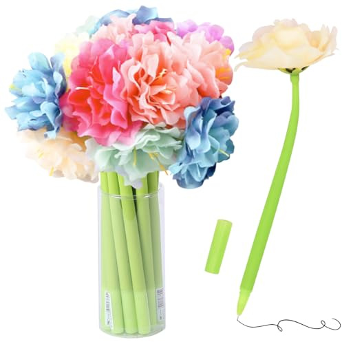 10 Stück Kreative Blumen Stift Künstliche Pfingstrosen geformt Kugelschreiber Schwarz 0,5 mm Gel-Tinte Tintenroller für Mädchen Frauen Lehrer zu Hause Büro Schule Schreibtisch Dekorationen, zufällige