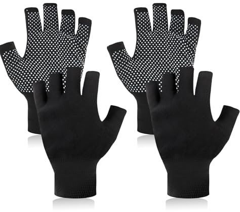 2 Paar fingerlose Arbeitshandschuhe, 5 Halbfinger, atmungsaktiv, Unisex, leicht, Fitness, Radfahren, Motorradhandschuhe, bequemes Tragen für Bauarbeiten, Outdoor-Sport, Fitness, rutschfest, UV-Schutz