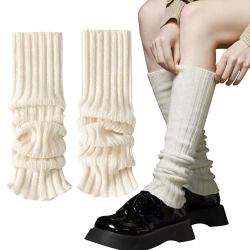 Stulpen Damen,Stulpen Weiß,Beinwärmer Leg Winter Kinder,Kniestrümpfe Warmers für Mädchen,Beinstulpen Weiße Beige,Hohe Longlegs,Plüsch Weisse Armwärmer Aus Baumwolle Bein,Damen-Beinstulpen,Legwarmers