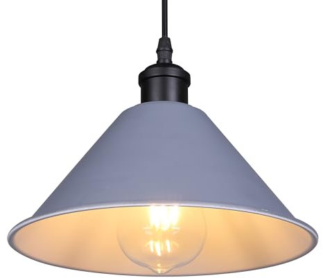 GIGGI Retro Grey Light Shade Ceiling, Cone Metal Lampshades for Ceiling Lights, Industrial Easy Fit Pendant Lamp Shades for Table Lamps, Living Room, Bedroom, Kitchen, Hallway, Home Décor