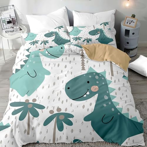 Highdi Bettwäsche-Set für Kinderbett mit 1 Kissenbezug, Dinosaurier-Druck, Kleinkind-Bettwäsche-Set für Jungen und Mädchen, Tier-Kinder-Bettwäsche-Set, 120 x 150 cm