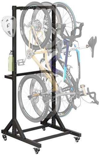 monTEK Freestanding Bike Storage Rack for 3 Bikes, Heavy Duty 210LBS Vertical Bike Stand with 3 Bike Hooks & 4 Helmet Hooks, Indoor and Outdoor Bike Storage Rack with Locking Casters