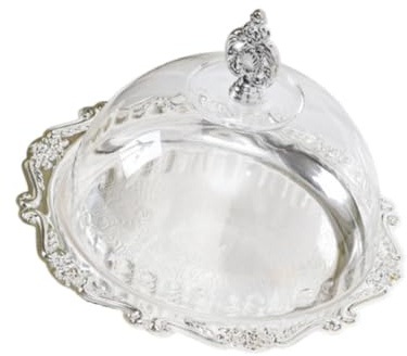 Alzata per torte con coperchio in stile europeo, vassoio rotondo decorativo per cibo, frutta, per feste e festival, 20 cm, argento