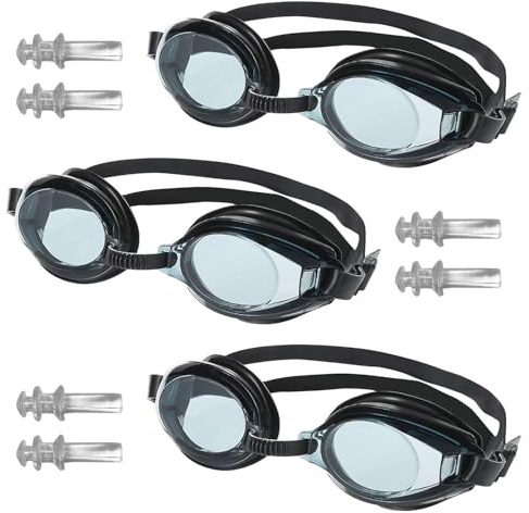 EHFOGJ 3 Pieces Of Swimming Goggles With 3 Pairs Of Earplugs, Adult Swimming Goggles, High-Definition Diving, Waterproof And Anti-Fog For Men And Women (Black)