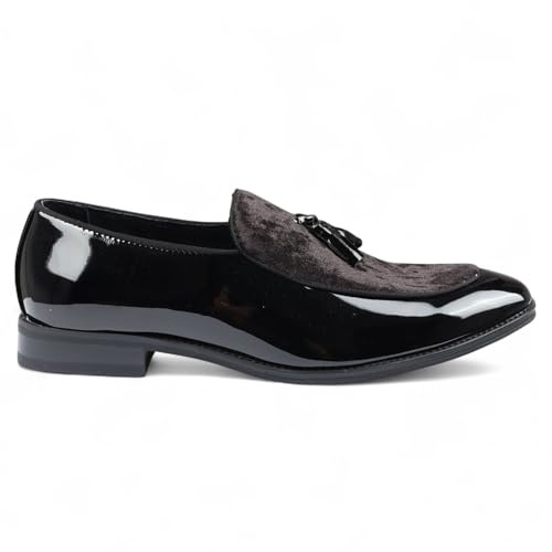 Infinity Leather Zapatos de Vestir Formales de Charol con borlas de Terciopelo Negro para Hombre de Dolcetto