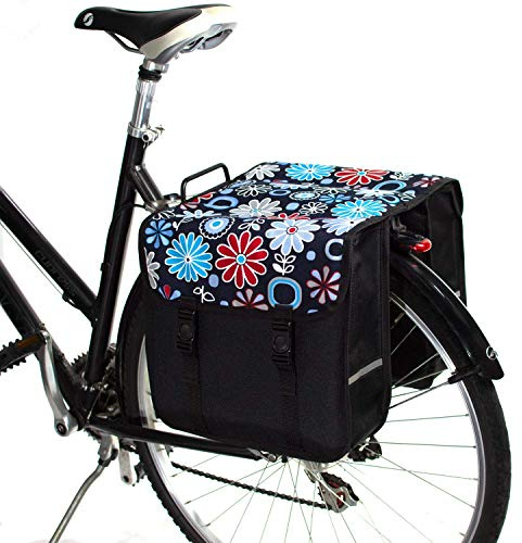 BikyBag Classic – Doppia Borsa da Bici 26L, Idrorepellente, Stile Fashion e Fantasie Colorate, per Portapacchi Posteriore (Fiori Margherita)