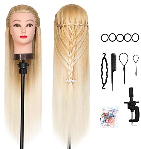 Frisörhuvud, DanseeMeibr 66cm mjuk Stylinghuvud 100% Syntetiskt hår Professionell Dockhuvud Mannequin huvud med Bordsklämma+ Hårtillbehör