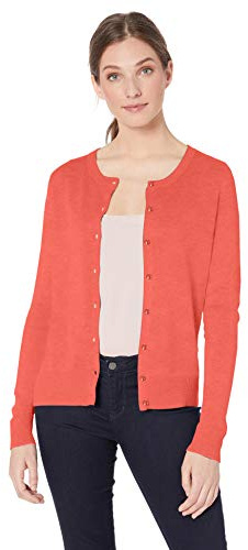 Amazon Essentials Gilet Col Rond Léger (Grandes Tailles Disponibles) Femme, Rose Corail, M