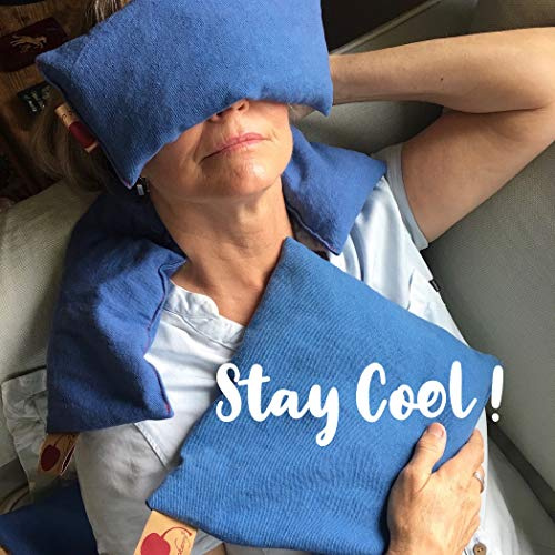 Cherry Pit Pillow Freezer Set-Blue Denim 3-Pack: Square, Eye Pillow, Neck Wrap, Hot/Cold Therapy, Hot Cherry Stones Heating Pad, Microwavable/Freezable/Washable, Pain/Muscle/Arthritis Relief, FSA/HSA