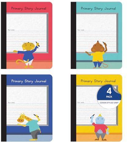 Oxford Primary Composition Notebooks, Kids Handwriting & Drawing Story Journal, Pre-K, Grades K-2, 100 Sheets/200 Pages, 9 3/4 x 7 1/2, (63784) (Pack of 4)