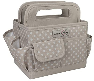 Everything Mary Desktop Tote Organizer – Tan Dot Craft Caddy – Portable Bag for Sewing, Scrapbooking, Art Supplies, DIY Projects & Creative Tool Organization