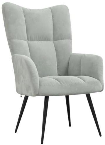 vidaXL Relaxsessel, Sessel mit Stahlgestell, Relaxstuhl Polsterstuhl mit Armlehne, Fernsehsessel Polstersessel Wohnzimmer, Modern, Hellgrau Samt