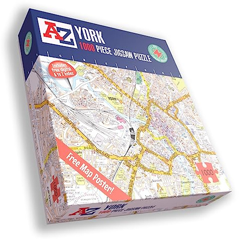 Great Britain A-Z Map of York 1000 Piece Jigsaw Puzzle – Exclusive Street Map – Includes Guide Print & City Index – Nostalgic Gift Mapping Fun for Adults