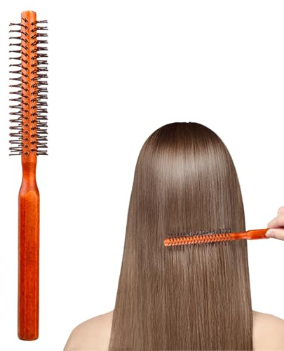 Kleine Rundbürste - Holzgriff, Nylonborsten, runder Lockenkamm - Mini-Bartbürste, Lockenkamm zum Föhnen, Stylen, Heben und Locken von kurzem bis mittlerem Haar Zorq