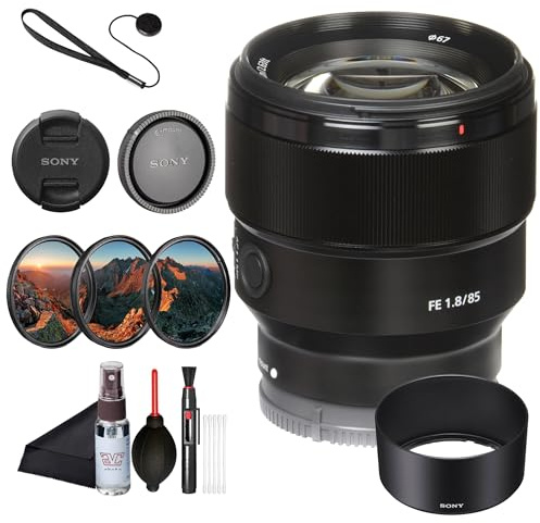 Sony FE 85 mm F1.8 Standard Telephoto Prime Lens – Lightweight Portrait Optics, Smooth 9-Blade Bokeh SEL85F18/2, Filter Kit, Cap Keeper, Cleaning Kit, and More