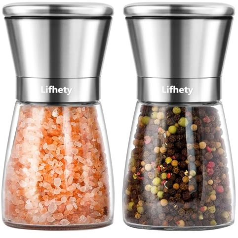 Lifhety Macina Sale e Pepe 2 Pezzi, Macina Pepe Manuale con Macinino Regolazione della Finezza in Ceramica, Macinapepe Professionale