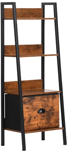 FurnitureR Estantería de escalera de 4 niveles, estante de almacenamiento con cajón para oficina en casa, sala de estar, dormitorio, 42,5 x 29 x 110 cm, color marrón