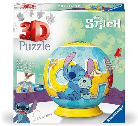 Ravensburger - Stitch | Puzzle 3D 73 Pezzi | Regalo Bambino 6 Anni o piu | Giochi Bambino 6 Anni Maschio | Puzzle Stitch | Gioco 6 anni di Stitch | Include Supporto