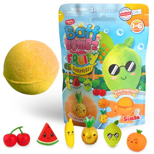 ZIMPLI - Large Fruity Surprise Bath Bomb, 1 of 6 Surprise Fruity Toys to Collect, One per Baff Bomb, Pocket Money, Bath Bomb Gift for Children, Collectable Figures