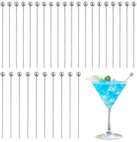 SYEYCW 30 Stück Cocktailspieße, Edelstahl Cocktailspieße, Wiederverwendbare Cocktail Sticks, für Cocktail, Oliven Picker, Antipasti, Fingerfood, Dessert, Metallspieße, Cocktails, für Party, Bar, Club
