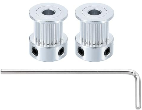 QUARKZMAN 2pz Alluminio 20 Denti 5mm Foro 10mm Larghezza Puleggia Cinghia Temporizzata Ruota Puleggia Idler Ruote Ingranaggio Parte con Chiave per Stampante 3D, Argento
