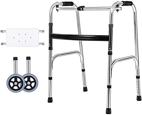 WDWDW Cadre de Marche avec 2 Roues et siège Pliable pour Personnes âgées, Marcheur Portable à Hauteur réglable en Acier Inoxydable, Aide à la Marche pour Personnes handicapées, C