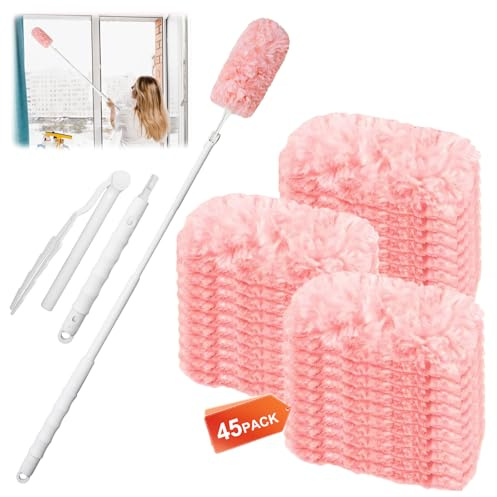 Druuzyl 45 Stück Staubwedel Tücher mit Teleskopgriff, Kompatibel mit Swiffer Staubmagnet, 360° Staubmagnet Nachfüllung für Tierhaare/Staub, Unparfümiert, Mehrweg-Staubtücher Set für Haushalt & Reinigu