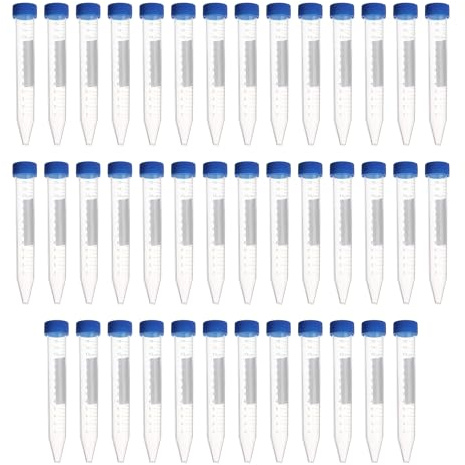HUAZIZ 40 piezas tubos de centrífuga 15 ml tubos de ensayo cónicos tubos de centrífuga de plástico azul con tapón de rosca recipiente de muestra graduado tubos de muestra para experimentos
