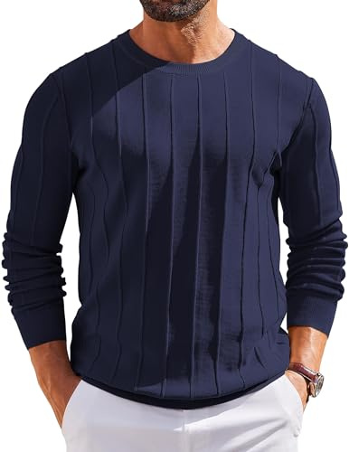 COOFANDY Maglione Invernale Caldo Lavorato A Maglia A Maniche Lunghe con Scollo Rotondo da Uomo Blu Navy XXL