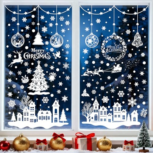 243 immagini per finestre natalizie, autoadesive, colore bianco Moxled decorazione natalizia riutilizzabile statica in PVC adesivo per finestra porta inverno fiocchi di neve decorazione natalizia