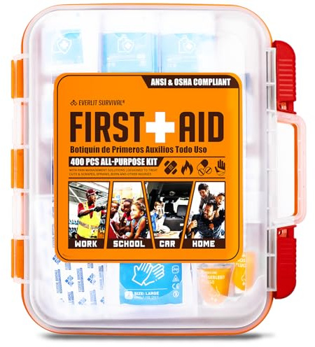 EVERLIT 400 Pcs OSHA Compliant First Aid Kit, Wall-Mountable Essential Emergency Kit for Home, Business, School, Warehouse, Construction Site, Office, Work, College Dorm