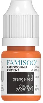 FAMISOO PMU Pigment 5ml/0.169oz – Ultra-Concentrated Permanent Makeup Pigments for Eyebrows, Lips & Tattoos – Vibrant, Long-Lasting & Safe Plant-Based Color (T65-Orange-red)
