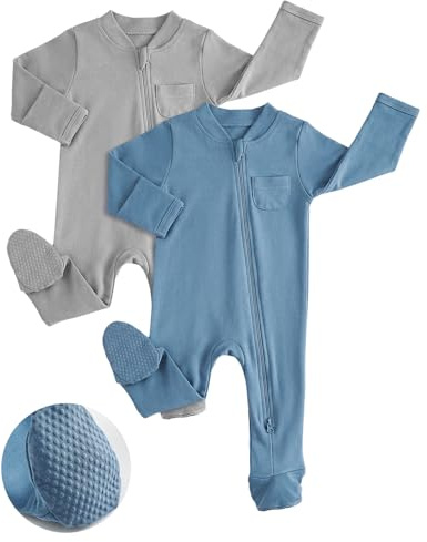 JiAmy Babypyjamas för flickor, 2 st sov långärmad bebis, 100 % bomullsoverall med babyfötter, nyfödd kläder 0–12 månader