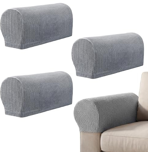 SHIQUAN 4 Pcs Armrest Chair Covers, Stretch Armchair Covers for Arms, Sofa Arm Covers Anti-Slip, Spandex Polyester Blend, for Chairs Furniture Protector Armchairs Sofa Couches Recliner (Light Grey)