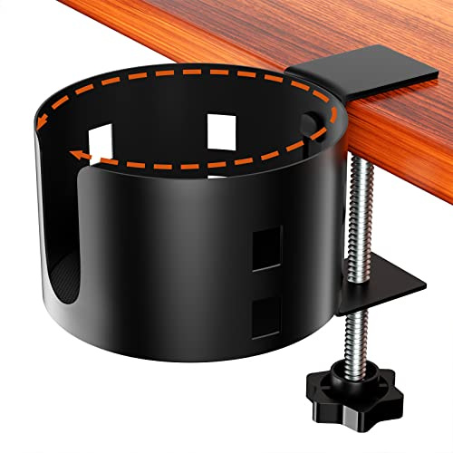 OOKUU Soporte grande de metal con abrazadera para vasos de escritorio, antiderrames, soporte universal para bebidas para oficina y gaming, apto para tazas, botellas y como portalápices (negro)