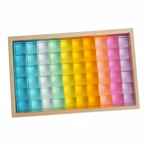 Harilla Acrylic Block Educational Toy Translucent Building Cube Sensory Exploration Fine Motor Skill Development Creative Construction Suitable for Children Early, 60 PC High Transp B